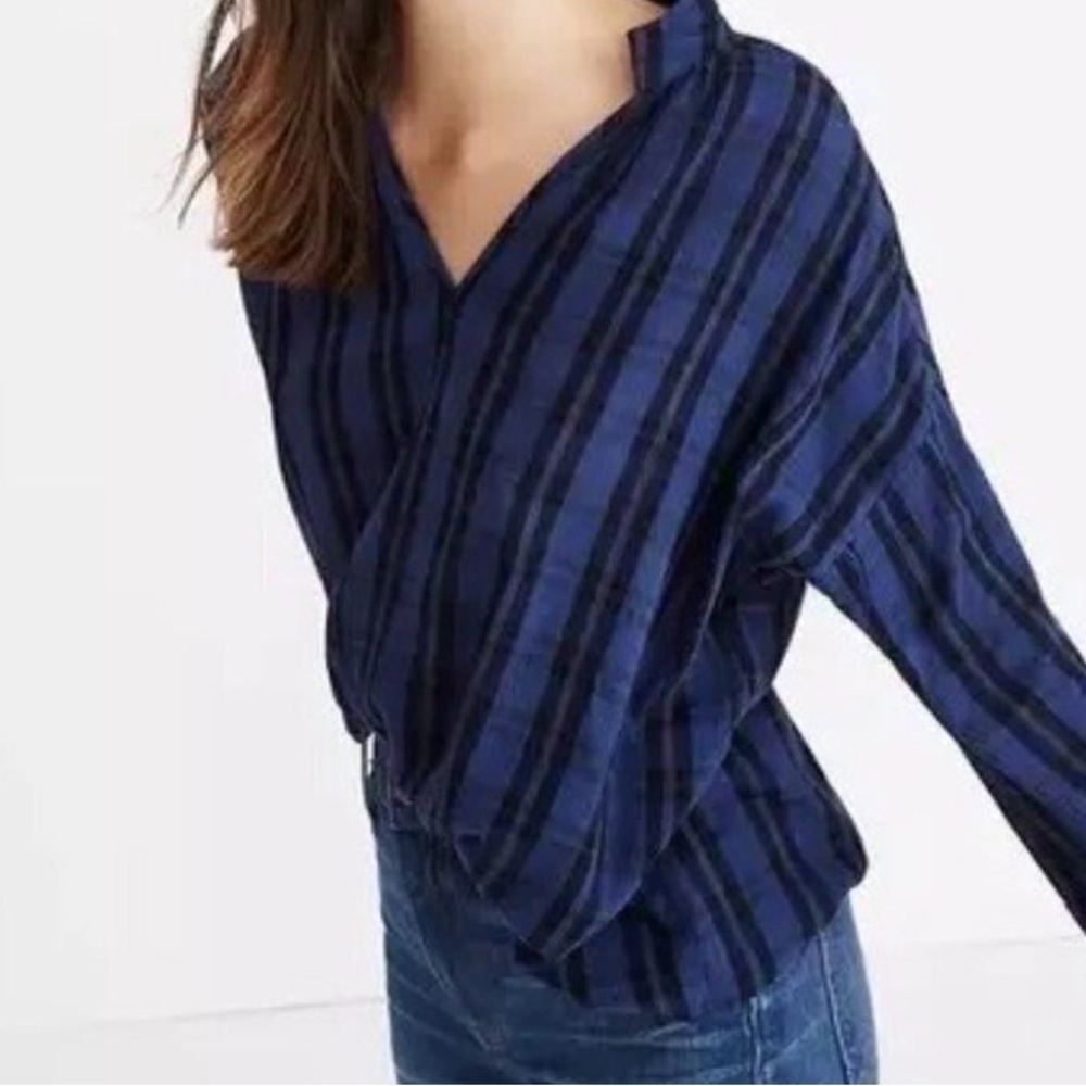 Madewell Highroad Popover Shirt Chelton‎ Plaid Blue Black Women’s S Top
